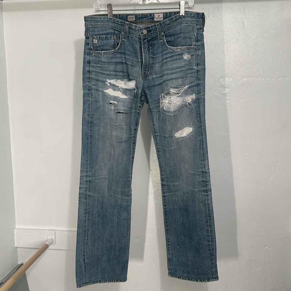 AG Adriano Goldschmied Tambourine Straight Leg Blue Jeans Size 31 Distressed